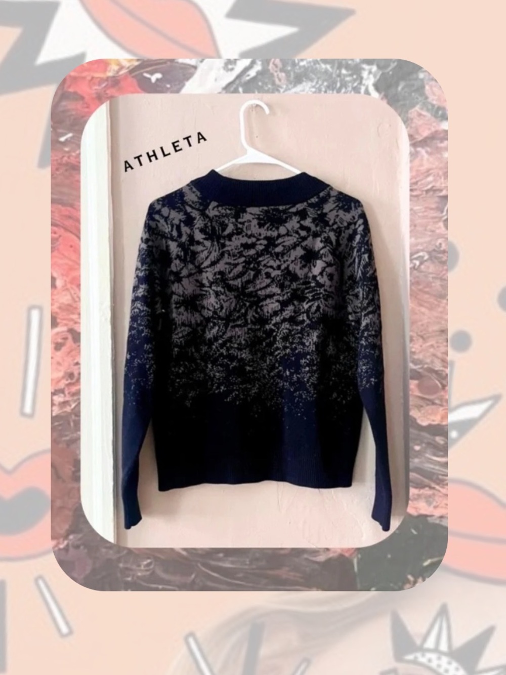 Athleta Black Jacquard Textured Print Crew Mock Neck Pullover Sweater